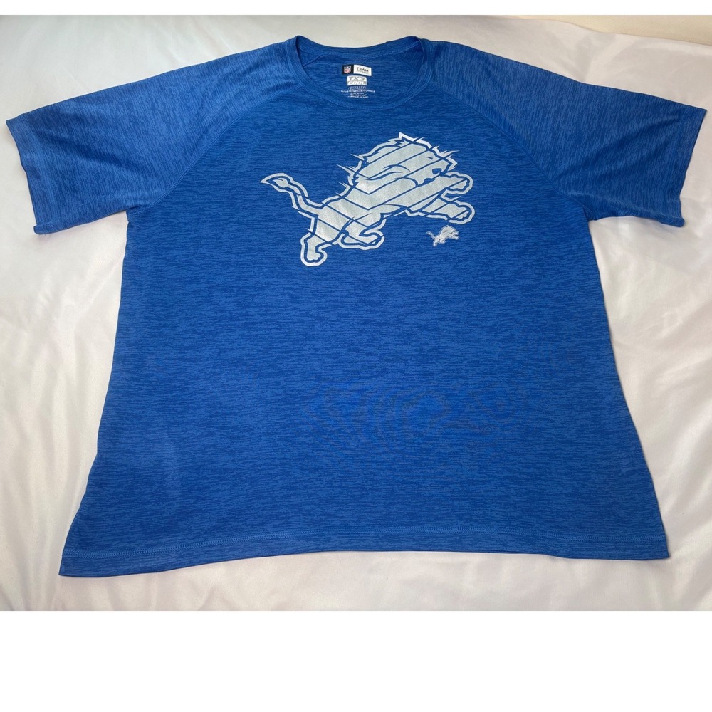 NFL Team Apparel Detroit Lions Shirt Mens XXL Blue Excellent TX3 Cool Graphic
